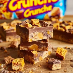 No-Bake Crunchie Slice made with 5 ingredients, perfect for quick desserts.
