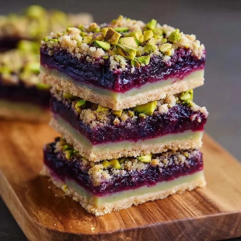 Delicious Blackberry Pistachio Dream Bars topped with fresh blackberries and pistachios