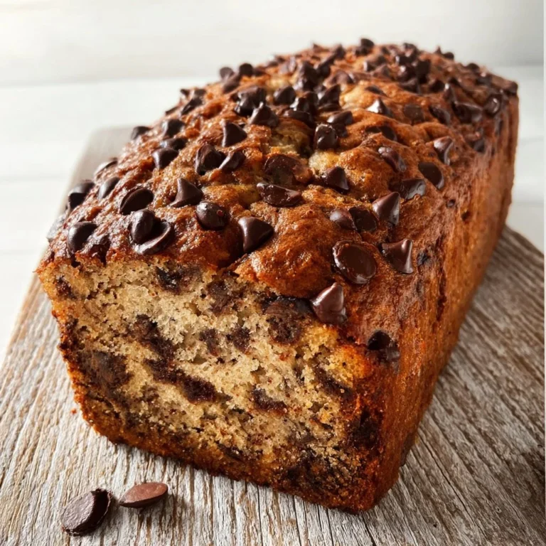 Delicious chocolate chip banana bread loaf fresh out of the oven.