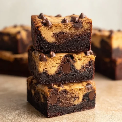 Delicious cookie dough brownies topped with gooey cookie dough.