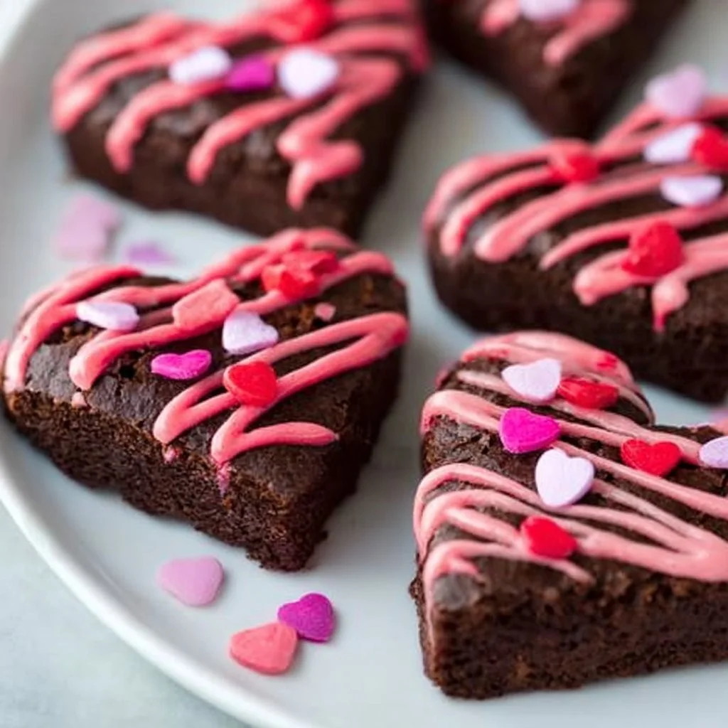 Heart shaped brownies baked and ready to serve, perfect for celebrations.