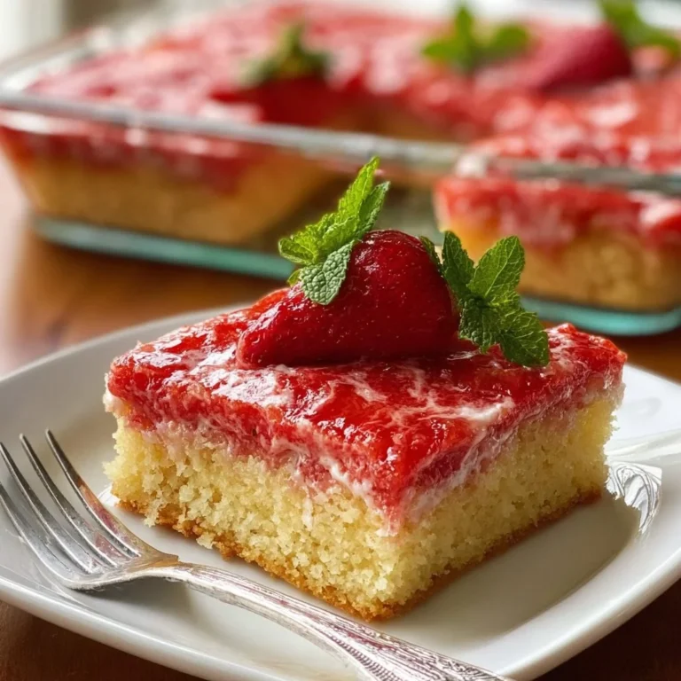 Delicious homemade strawberry sheet cake topped with fresh strawberries and icing