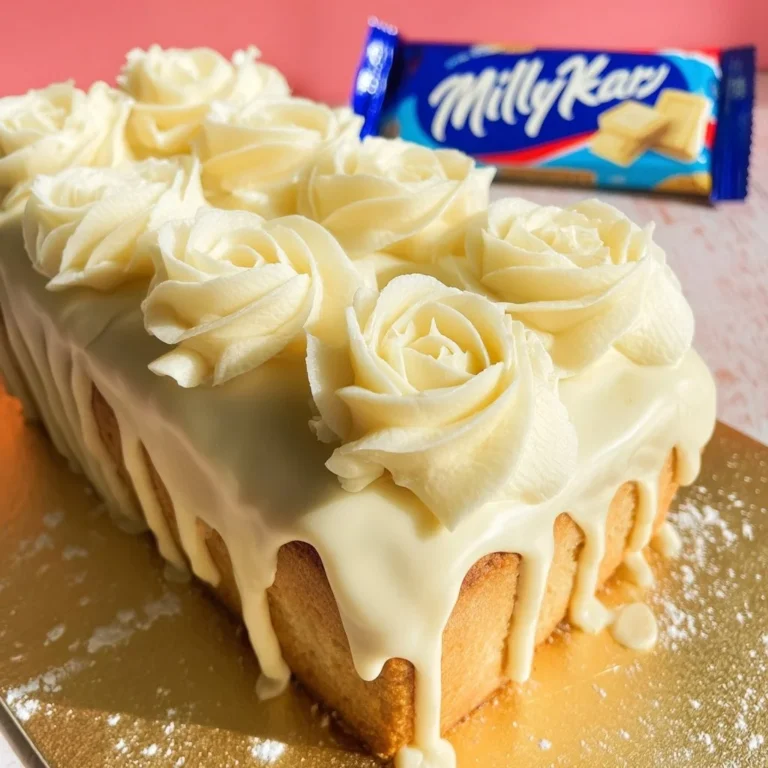Moist and sweet Milkybar Loaf Cake with chocolate chunks displayed on a plate