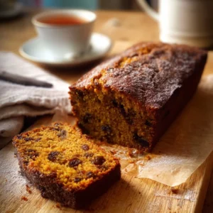 Moist sticky date loaf with orange zest and citrus highlights on a wooden table