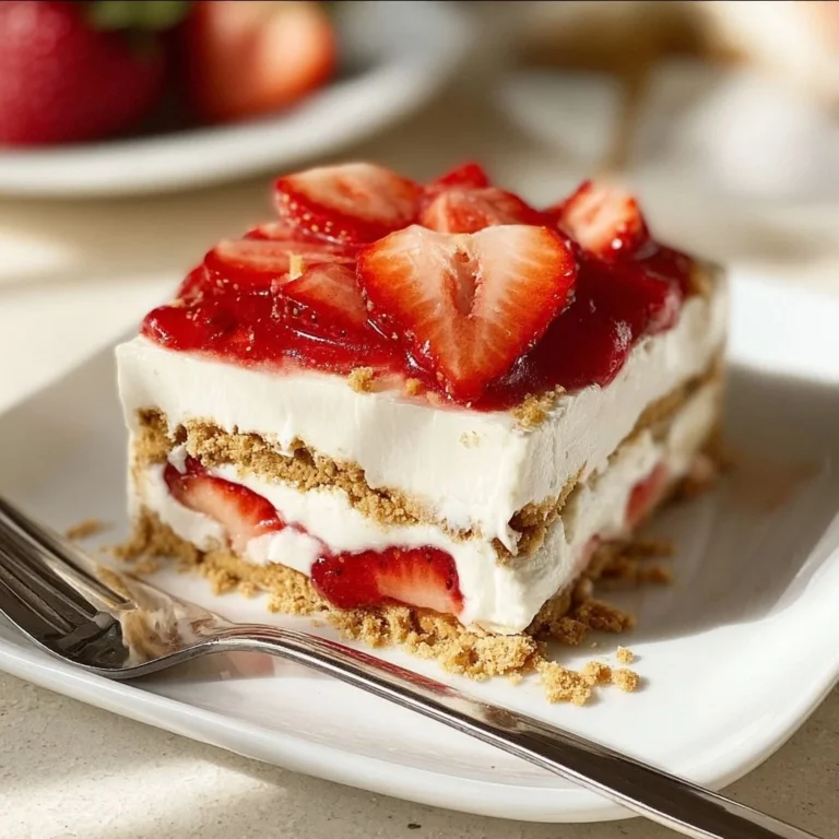 Delicious no-bake strawberry icebox cake layered with fresh strawberries and whipped cream