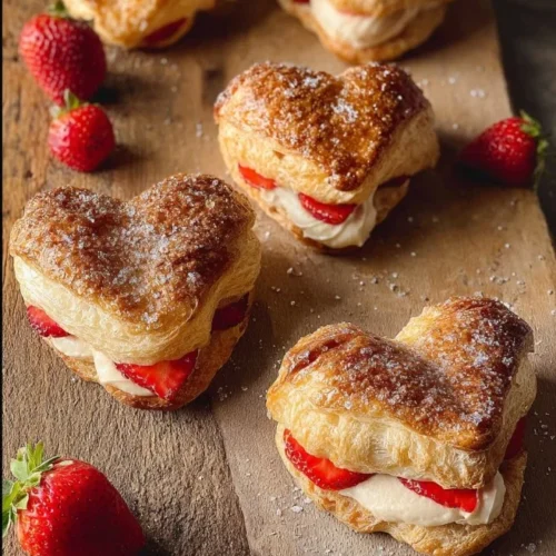 Nutella-filled strawberries resting atop cream puffs, a delicious dessert treat.