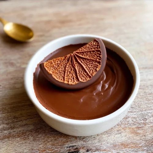 One Pot Chocolate Orange Cheesecake topped with orange slices and chocolate shavings