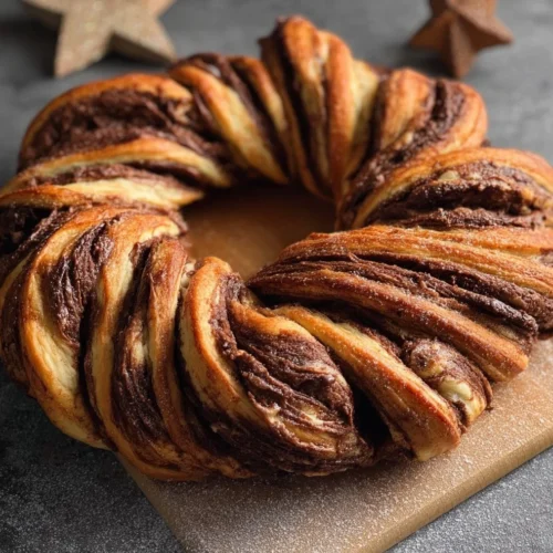 Deliciously crafted Nutella wreath pastry, perfect for holiday celebrations.