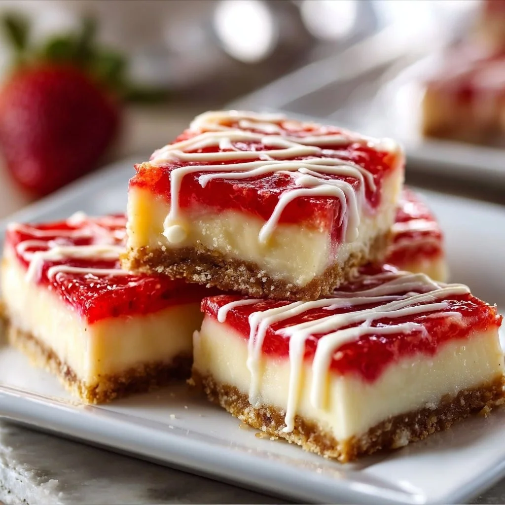 Plate of delicious Philadelphia cheesecake bars topped with fruit.