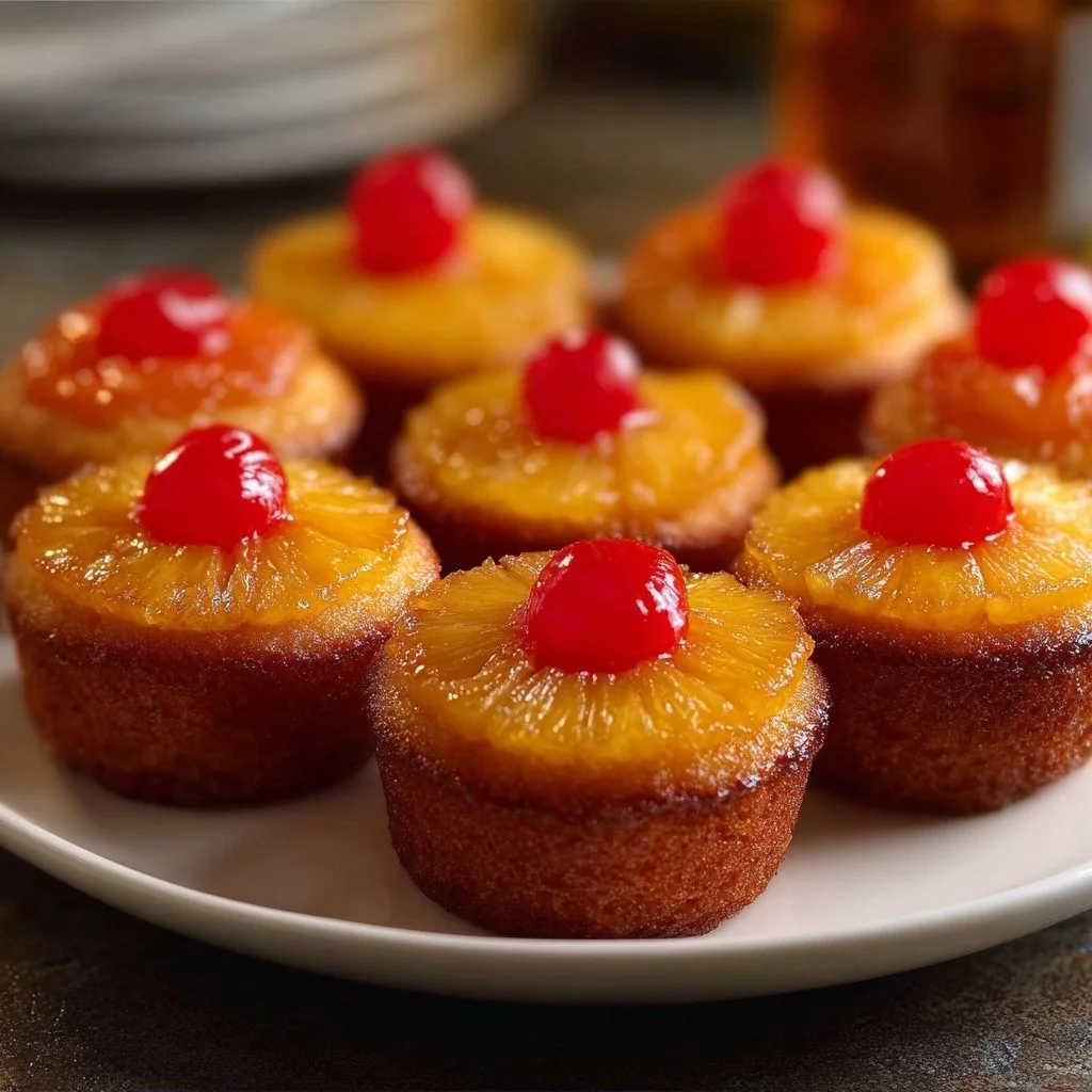 Delicious Pineapple Upside Down Cupcakes with caramelized pineapple topping