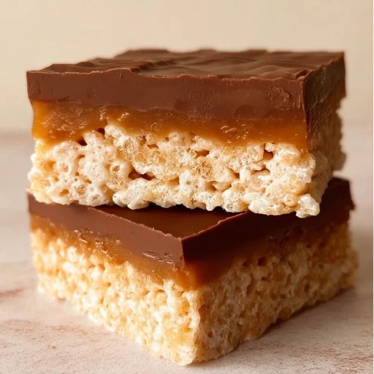 Delicious Rice Krispy Millionaires Bars topped with chocolate and caramel