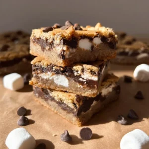 Delicious S'mores Cookie Dough Bars with chocolate and marshmallows