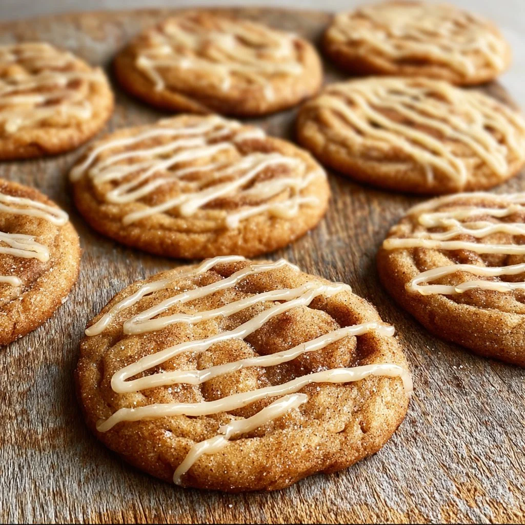 Soft and chewy cinnamon roll cookies with icing on top.