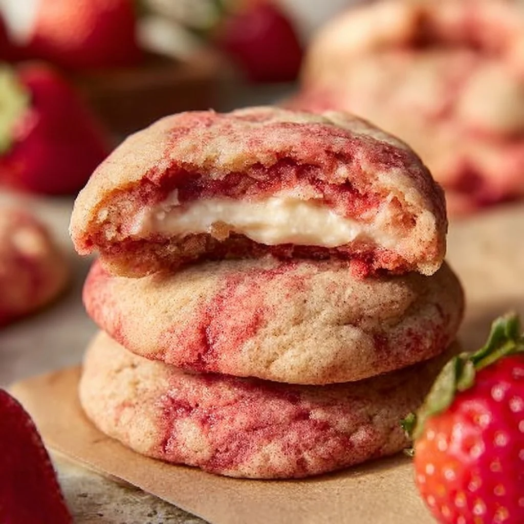 Delicious Strawberry Cheesecake Cookies on a plate, perfect for dessert lovers