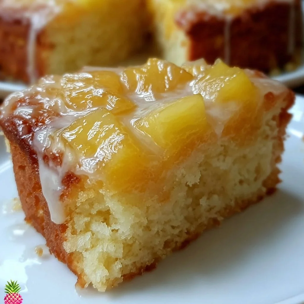 Easy Easter Pineapple Heaven Cake topped with pineapple slices and whipped cream