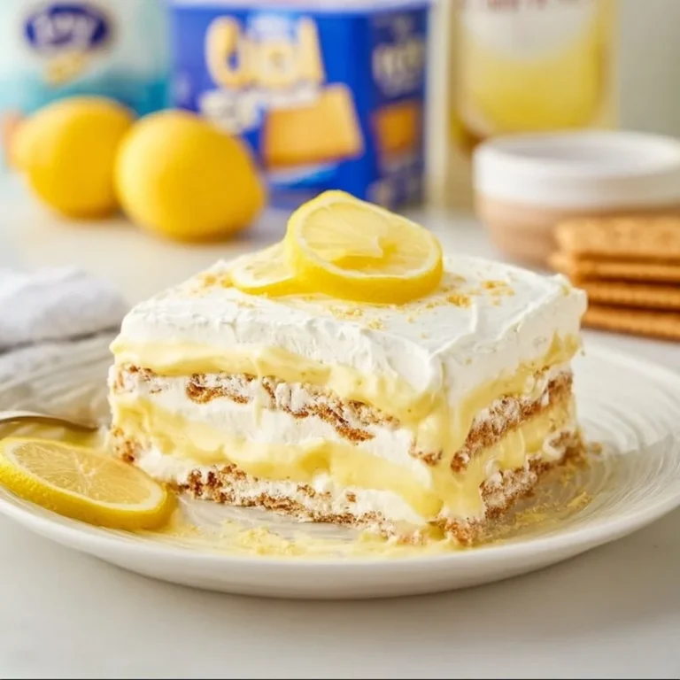 Delicious no-bake lemon icebox cake with fresh lemon slices and whipped cream