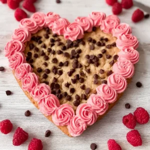Delicious Valentine's Cookie Pie with heart-shaped decorations and chocolate chips