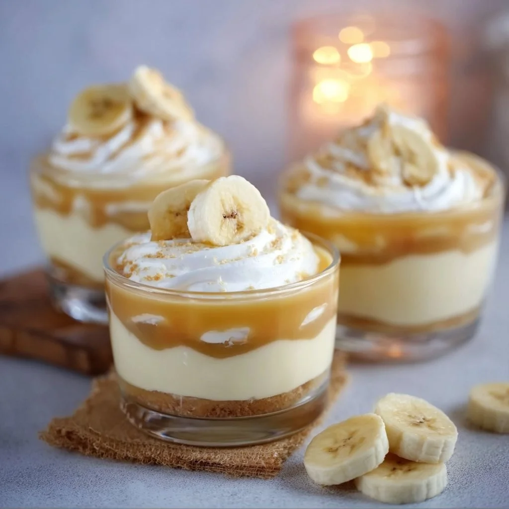 Delicious Banana Caramel Cream dessert served in a glass bowl