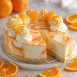 No-Bake Orange Creamsicle Cheesecake topped with orange slices and whipped cream