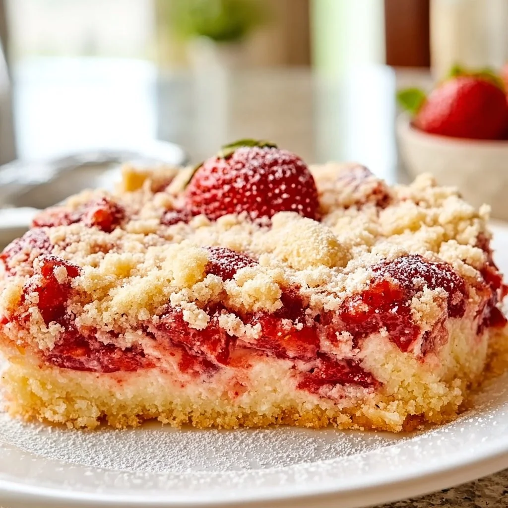 Delicious Strawberry Cheesecake Dump Cake served on a plate