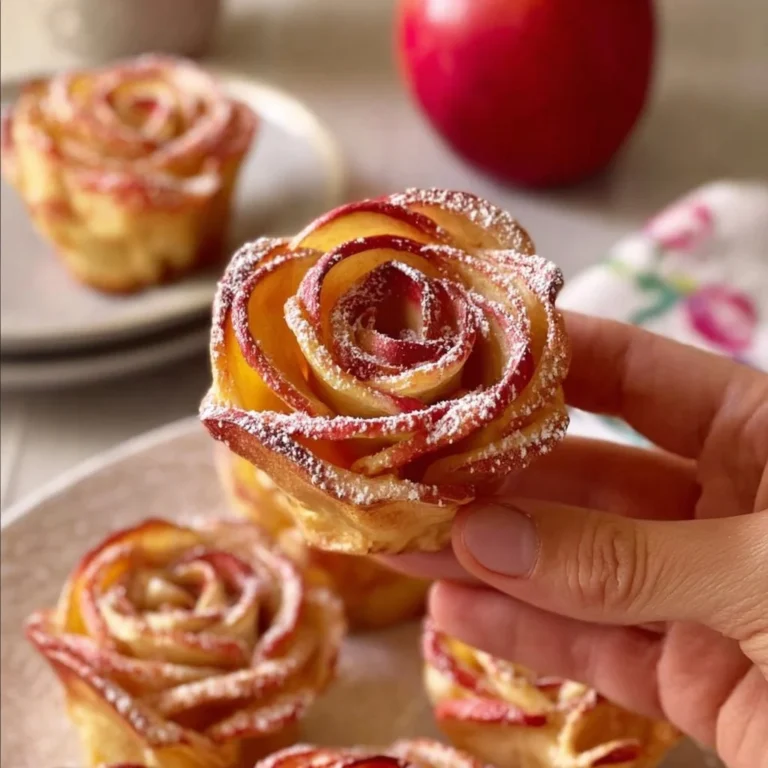 Delicate apple rose pastry showcasing edible flower designs