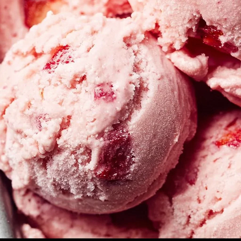 Delicious homemade strawberry ice cream in a bowl with fresh strawberries