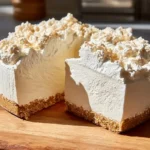 No-bake Marshmallow Whip Cheesecake topped with whipped cream and chocolate.