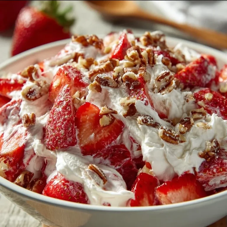 A bowl of vibrant Strawberry Crackle Salad with fresh strawberries and crunchy textures
