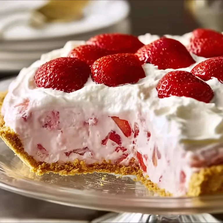 Slice of strawberry cream cheese pie on a plate topped with fresh strawberries
